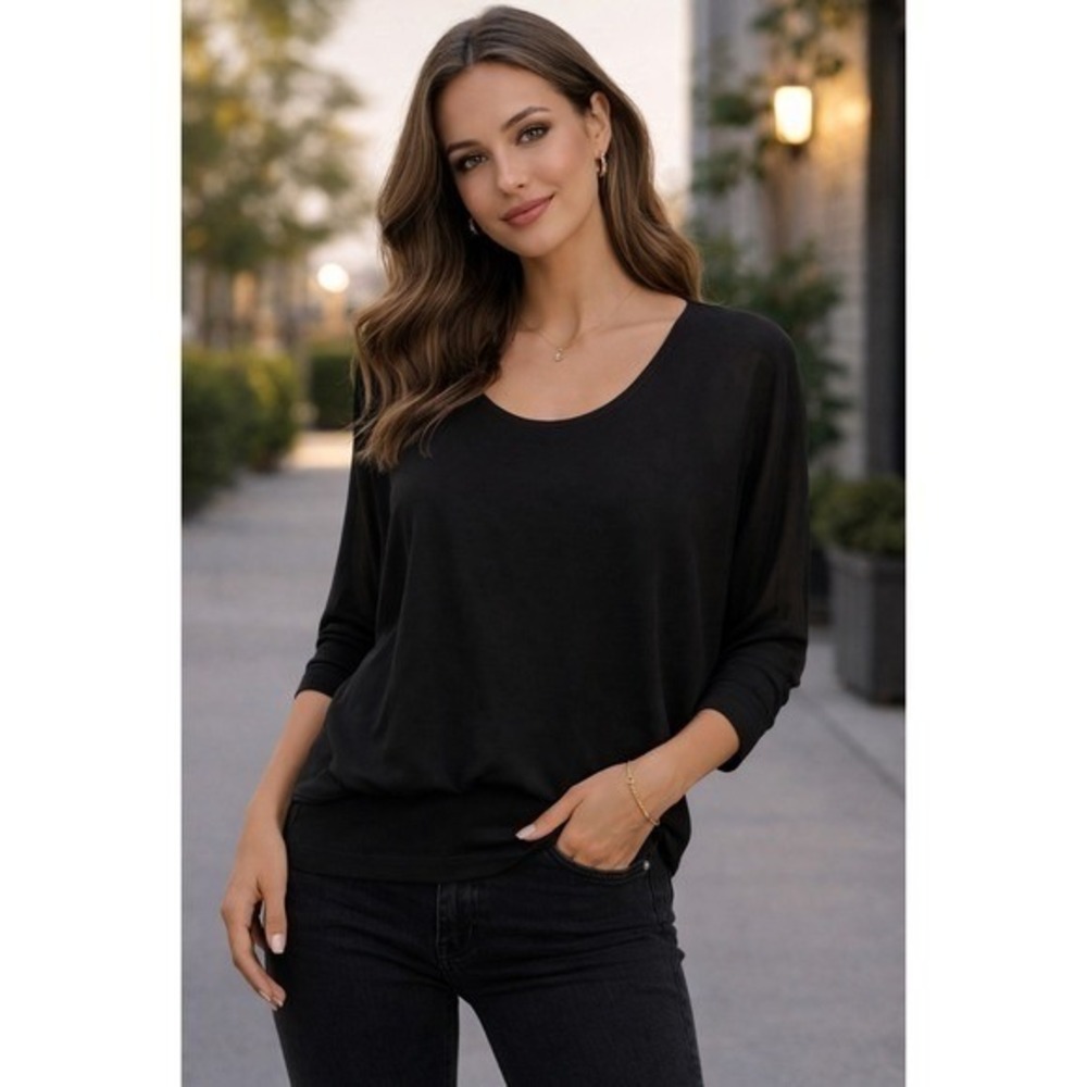 Joseph A Black Sheer Layered Dolman Sleeve Blouson Top Small